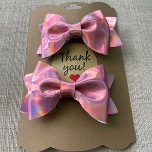 Set of 2 faux leather pink bows